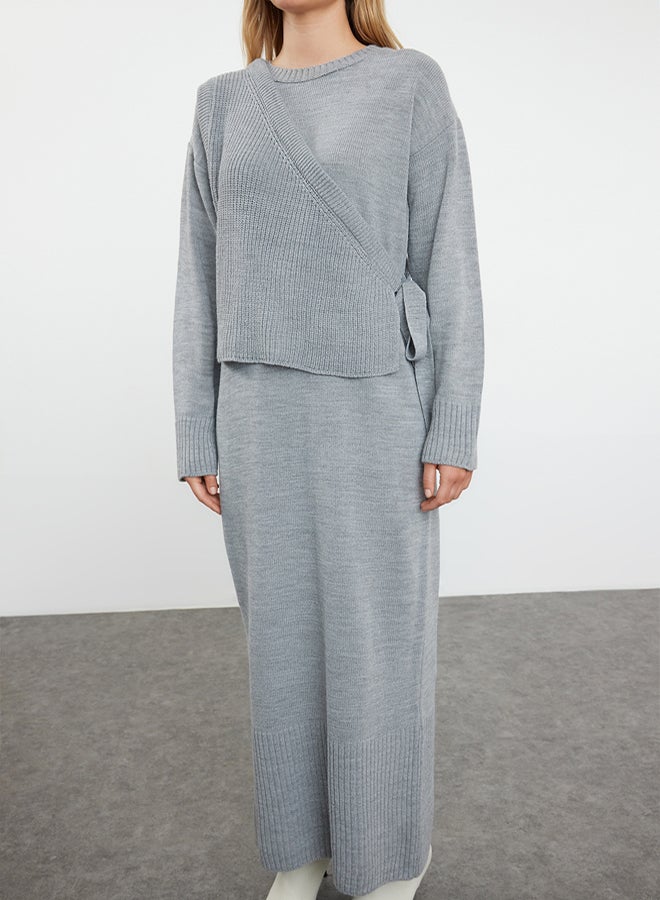 trendyol Gray Knitwear Cardigan Dress Bottom-Top Set TCTAW25US00000 - Image 3