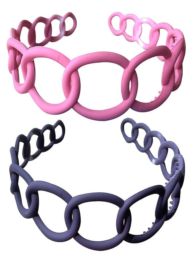 VSAKSH Multicolor Matte Plastic Chain Wide Hollow Simple Headband, Hair Accessories For Girls & Women (Pack Of 3, Random Color) - Image 3