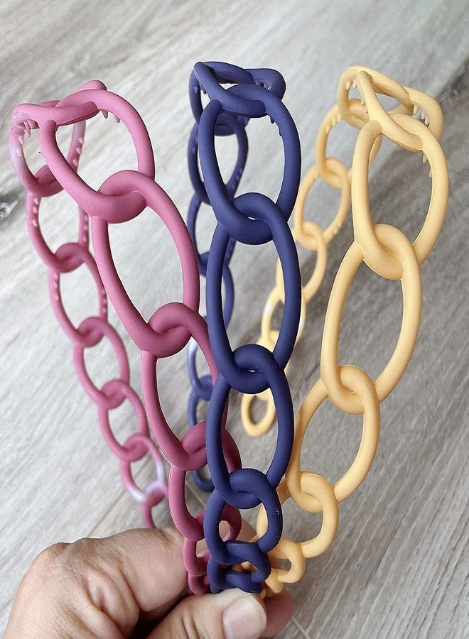 VSAKSH Multicolor Matte Plastic Chain Wide Hollow Simple Headband, Hair Accessories For Girls & Women (Pack Of 3, Random Color) - Image 1