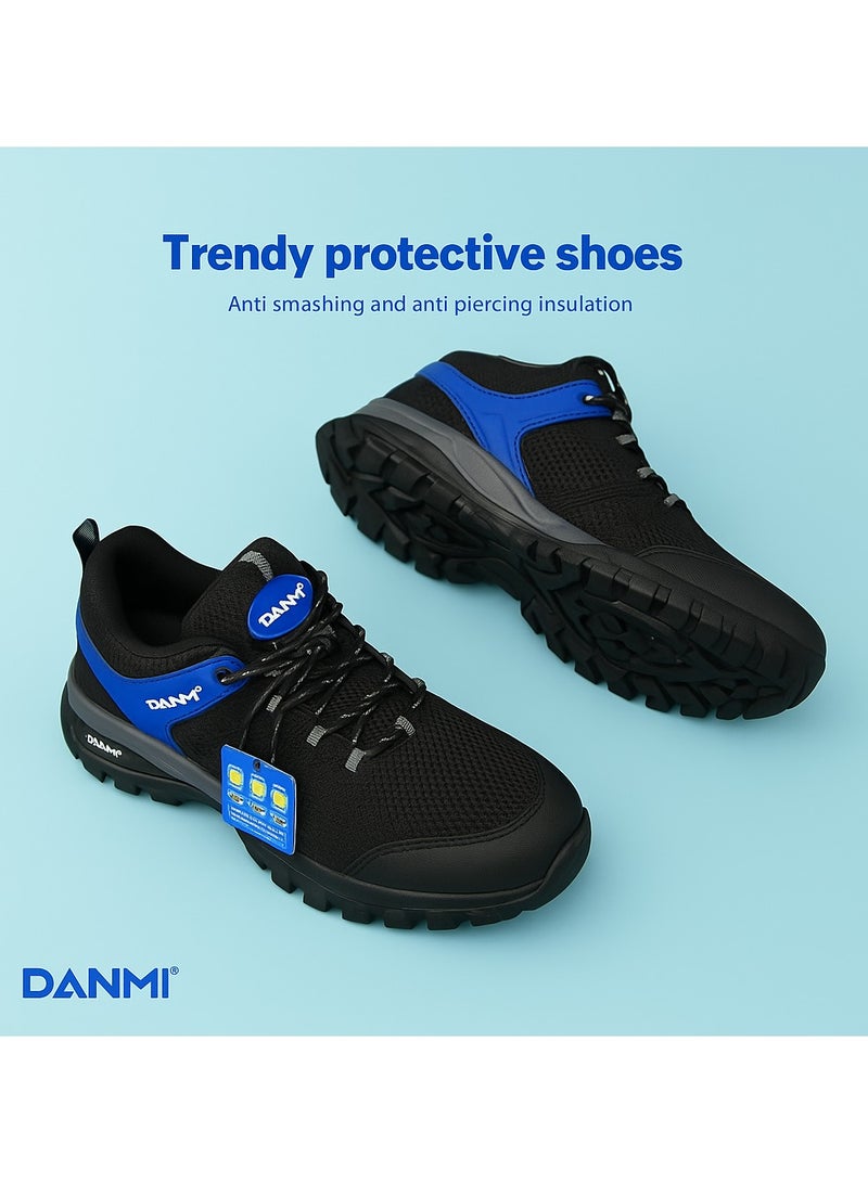 DANMI Men's Safety Shoes with Steel Toe – Anti-Slip & Anti-Puncture, Breathable Honeycomb Lining, Lightweight & Comfortable – Black & Blue Size 39 - Image 1