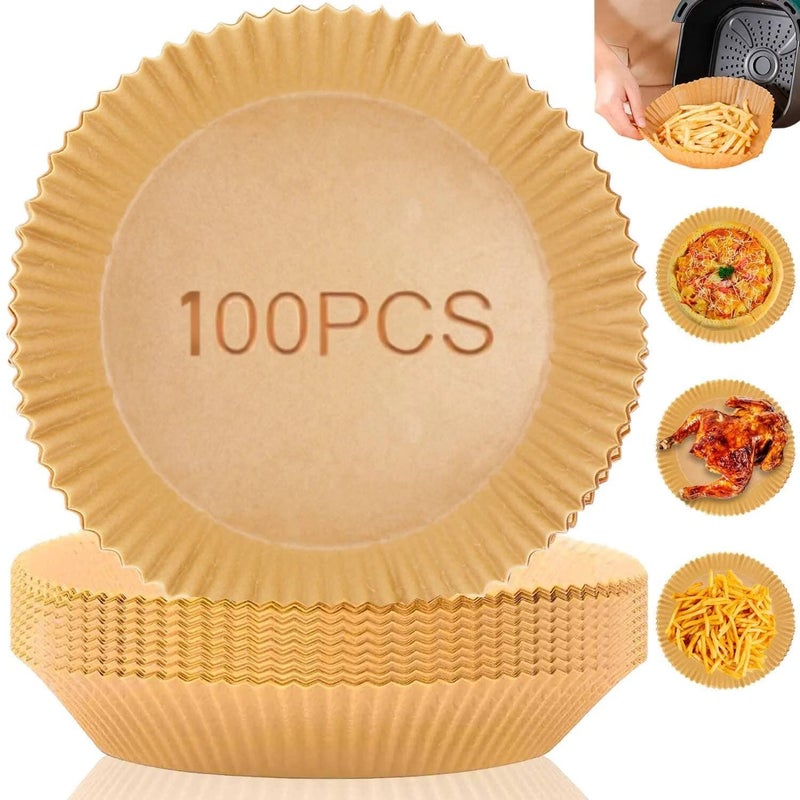 Buransh Air Fryer Disposable Paper Liner NonStick Parchment Paper Plate Oil and Water Proof Can be Used Microwave Frying Pan Steamer Baking Cake Fries Chicken Brown Pack 100
