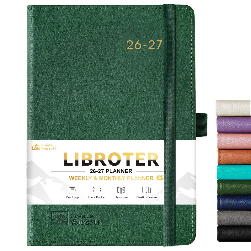 Libroter 2026-2027 Planner - Academic Planner 2026-2027 Weekly Monthly Planner, July 2026 - June 2027, 5.7'' x 8.4'', Thick Paper, Leather Cover, Pen Holder, Back Pocket, Perfect Daily Organizer - Dark Green - Image 1