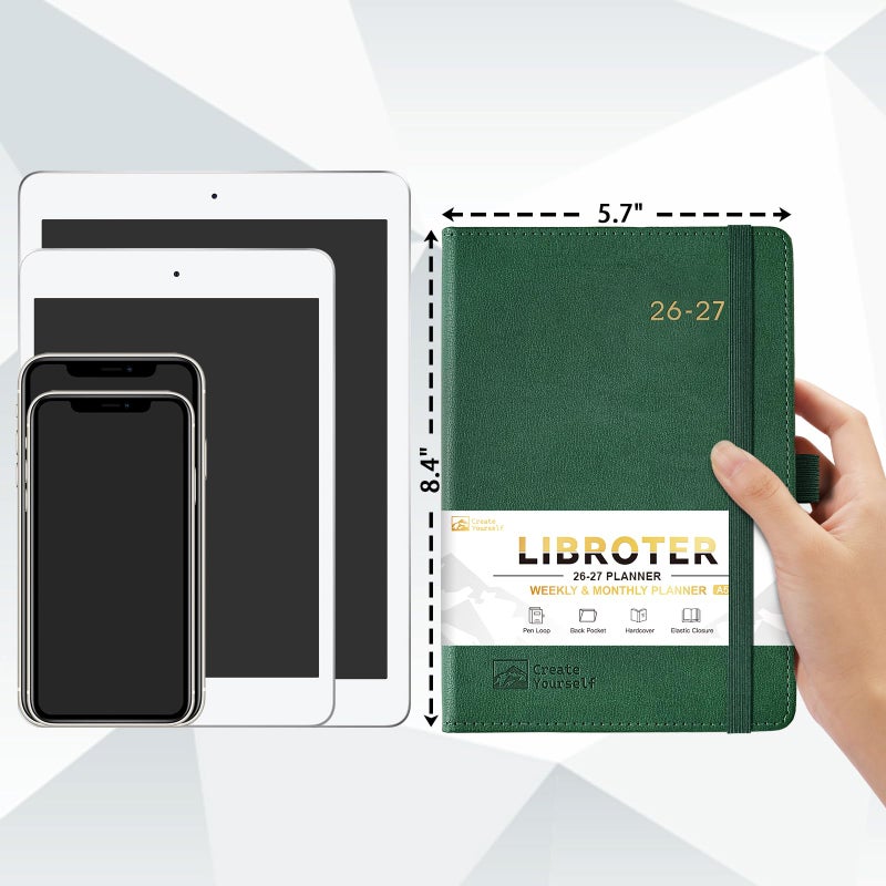 Libroter 2026-2027 Planner - Academic Planner 2026-2027 Weekly Monthly Planner, July 2026 - June 2027, 5.7'' x 8.4'', Thick Paper, Leather Cover, Pen Holder, Back Pocket, Perfect Daily Organizer - Dark Green - Image 2
