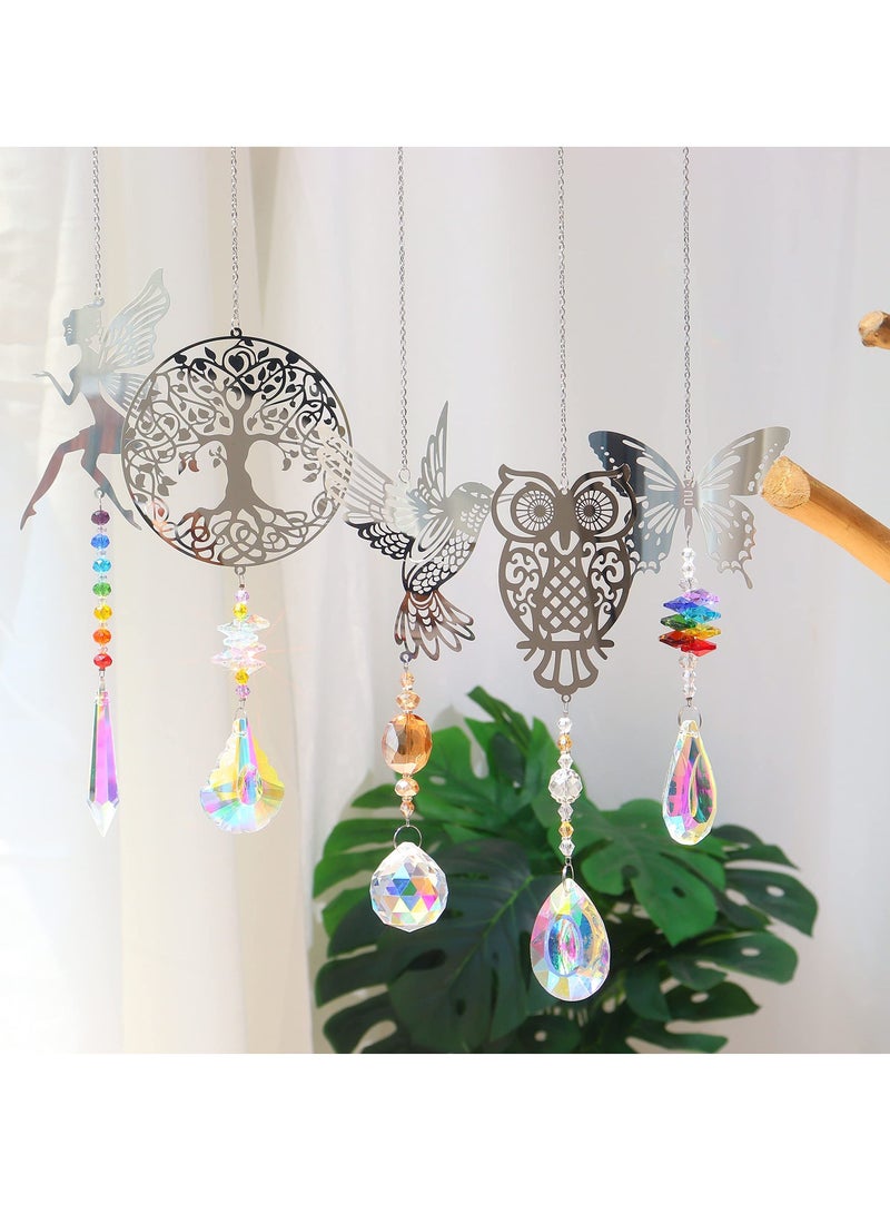 Crystal Suncatchers with Prisms Hanging, Sun Catcher Decor Indoor Rainbow Maker Ornament Owl Hummingbird Butterfly Prism Suncatchers, Wind Chime Windows Garden Decorations Pack of 5  - Image 2