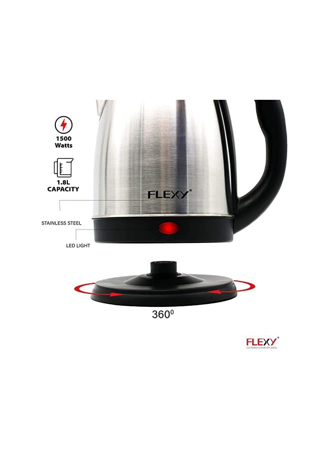 Flexy غلاية ستانلس ستيل بسعة 1.8 لتر، بملف مخفي - ضمان لمدة عامين، فضي، Ktle-Flh57Ss-1.8L - Image 5