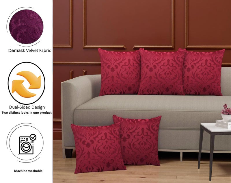 STARNSTYLE Velvet Decorative Cushion Cover 24x24 Inch - Set of 5, Soft Solid Damask Square Throw Pillow Covers for Sofa, Living Room or Home Decor - 60x60 cm Wine - Image 2