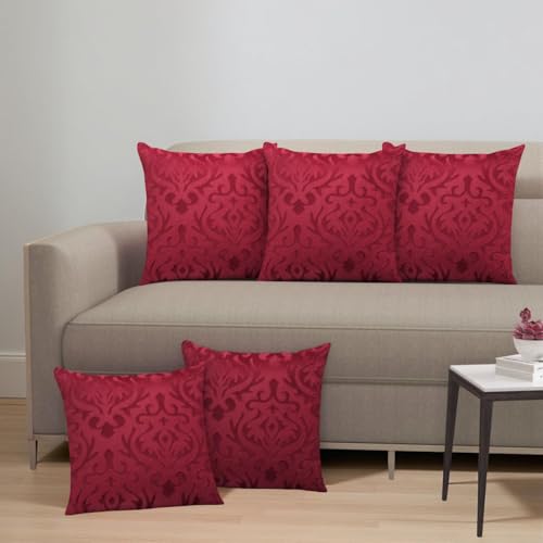 STARNSTYLE Velvet Decorative Cushion Cover 24x24 Inch - Set of 5, Soft Solid Damask Square Throw Pillow Covers for Sofa, Living Room or Home Decor - 60x60 cm Wine - Image 1