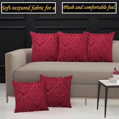 STARNSTYLE Velvet Decorative Cushion Cover 24x24 Inch - Set of 5, Soft Solid Damask Square Throw Pillow Covers for Sofa, Living Room or Home Decor - 60x60 cm Wine - Image 3