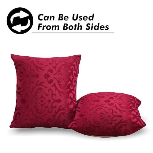 STARNSTYLE Velvet Decorative Cushion Cover 24x24 Inch - Set of 5, Soft Solid Damask Square Throw Pillow Covers for Sofa, Living Room or Home Decor - 60x60 cm Wine - Image 5