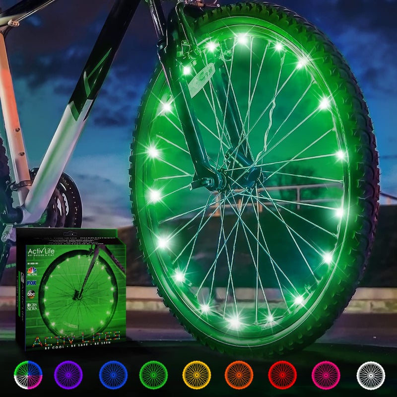 Activ Life LED Bike Wheel Lights with Batteries Included, Get 100% Brighter and Visible from All Angles for Ultimate Safety & Style (1 Tire Pack, Green) - Image 1