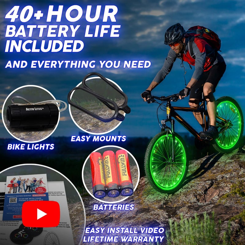Activ Life LED Bike Wheel Lights with Batteries Included, Get 100% Brighter and Visible from All Angles for Ultimate Safety & Style (1 Tire Pack, Green) - Image 5
