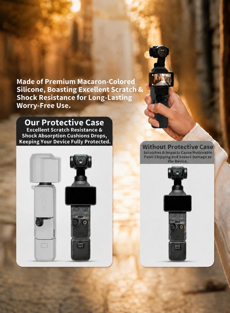 سجيت طقم ملحقات DJI OSMO جيب 4، غطاء حماية سيليكوني، واقي شاشة زجاجي مقسى، واقي عدسة (رمادي) - Image 2