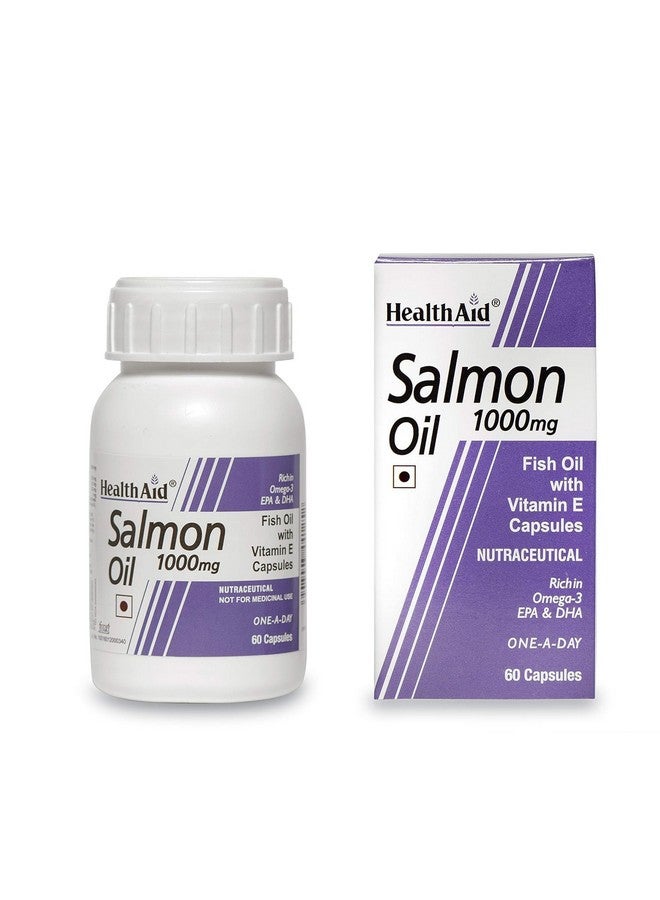 Health Aid HealthAid Salmon Oil 1000mg - Concentrated Salmon Fish Oil Supplement with Vitamin E, Omega - 3, EPA & DHA for cholesterol management | pack of 180 capsules |  - Image 1