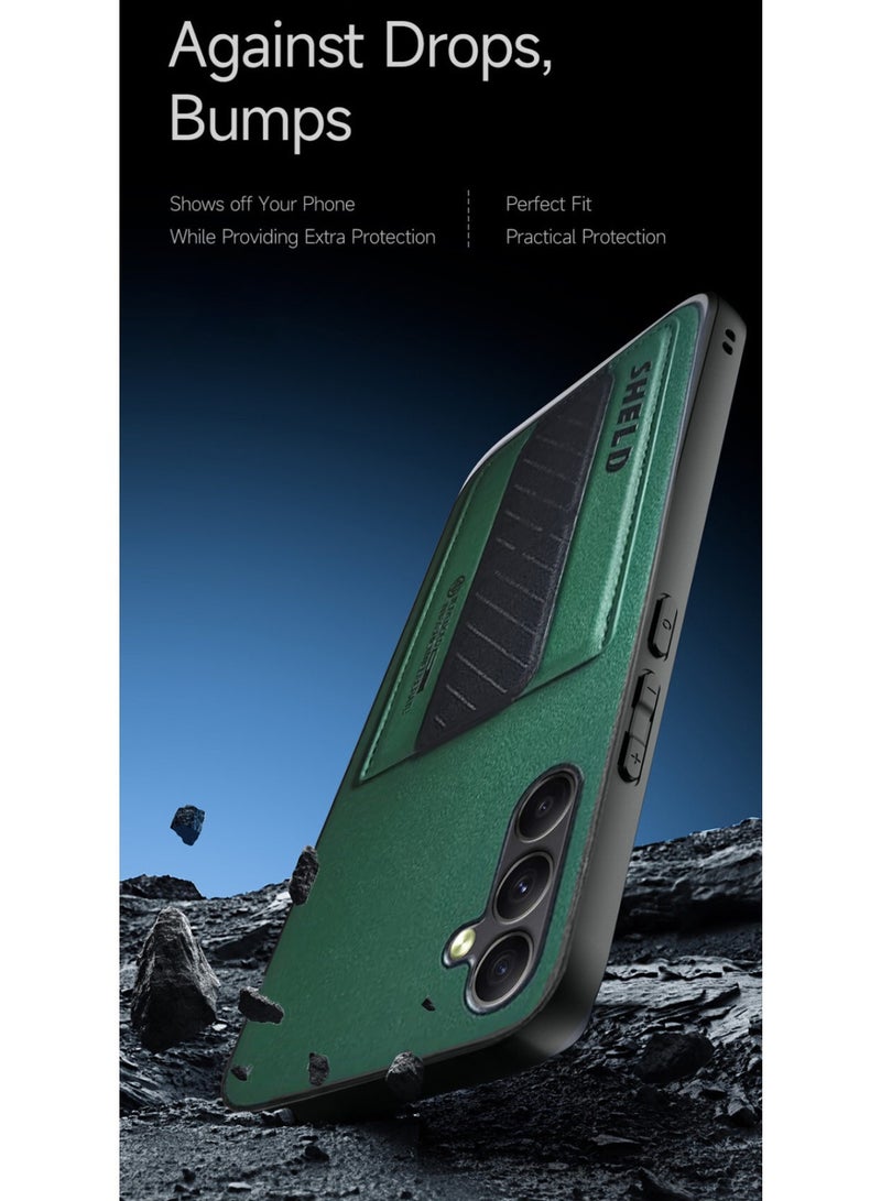 Techie Aesthetic Fashion Frosted Finished PU Leather Card Holder with Magnetic Secure Hand Grip Kickstand Back Cover Case for Samsung Galaxy A34 5G – Green /Black  - Image 4