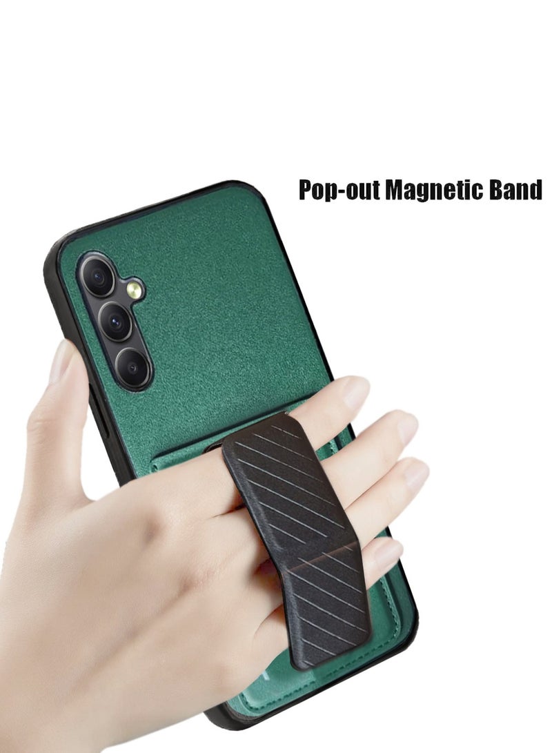Techie Aesthetic Fashion Frosted Finished PU Leather Card Holder with Magnetic Secure Hand Grip Kickstand Back Cover Case for Samsung Galaxy A34 5G – Green /Black  - Image 5