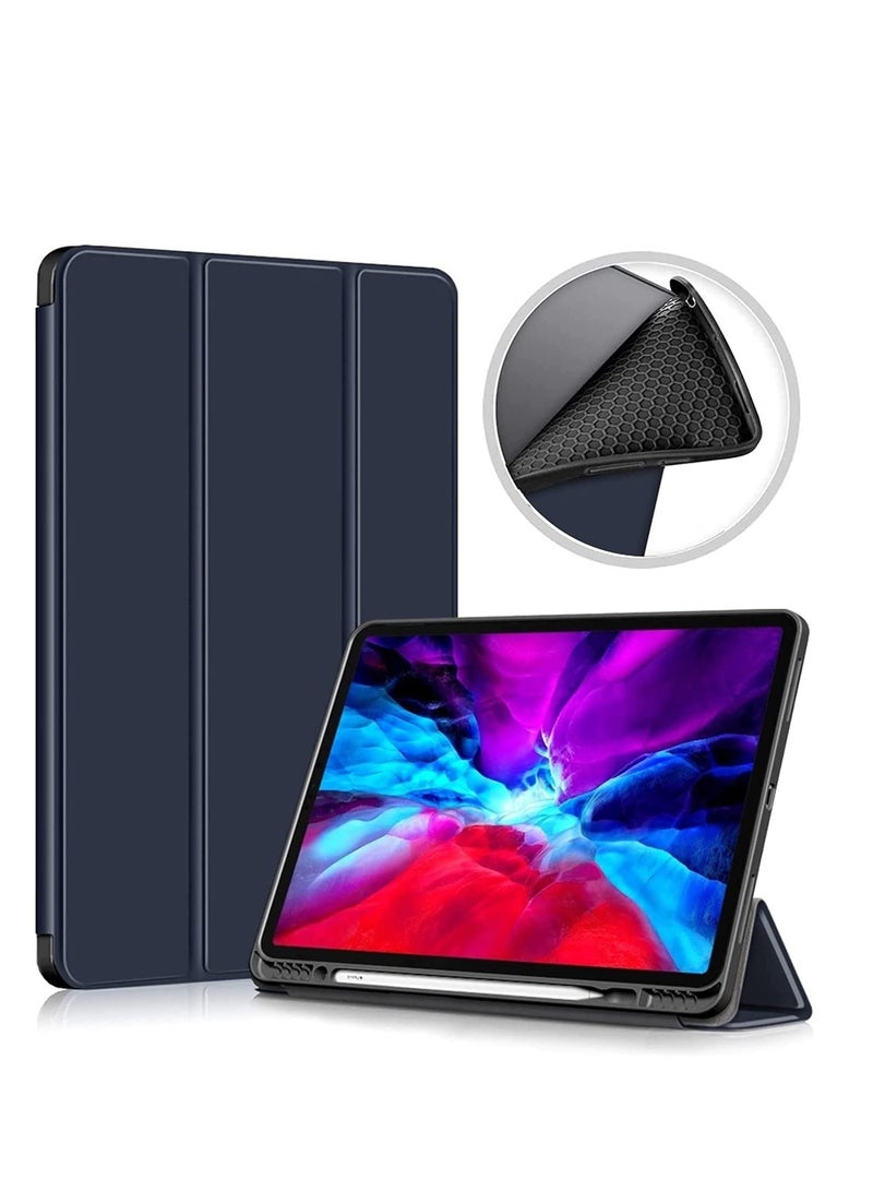 DUSALA Flip Case for New iPad Pro 12.9 inch 2021 5th Gen Slim Lightweight Hard Back Shell Smart Cover Back Protective Cover with Auto Wake Sleep With Pencil Holder Blue - Image 1