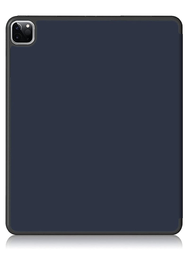 DUSALA Flip Case for New iPad Pro 12.9 inch 2021 5th Gen Slim Lightweight Hard Back Shell Smart Cover Back Protective Cover with Auto Wake Sleep With Pencil Holder Blue - Image 2