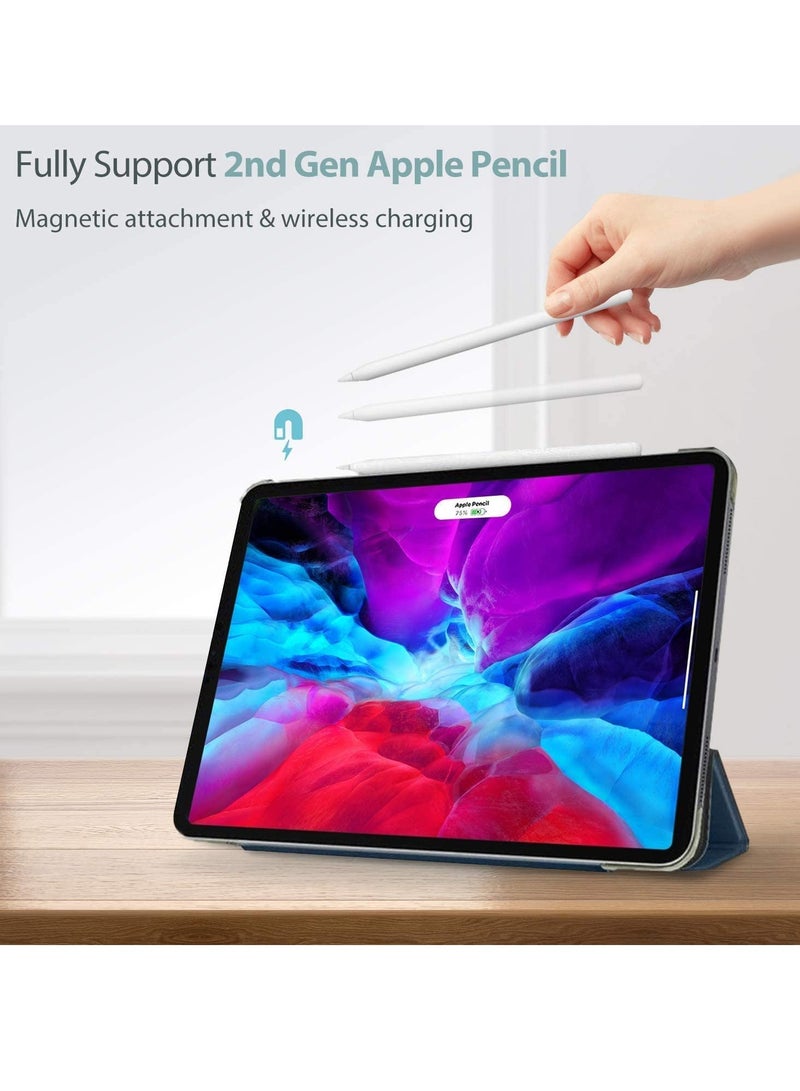 DUSALA Flip Case for New iPad Pro 12.9 inch 2021 5th Gen Slim Lightweight Hard Back Shell Smart Cover Back Protective Cover with Auto Wake Sleep With Pencil Holder Blue - Image 3