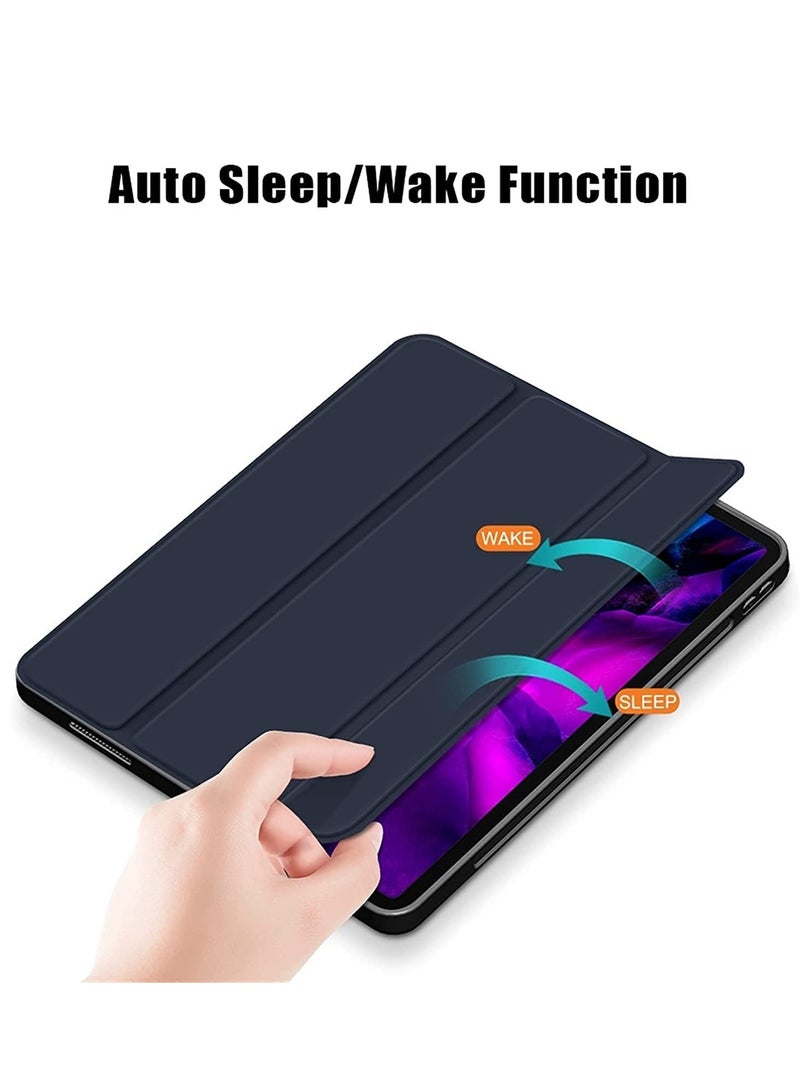 DUSALA Flip Case for New iPad Pro 12.9 inch 2021 5th Gen Slim Lightweight Hard Back Shell Smart Cover Back Protective Cover with Auto Wake Sleep With Pencil Holder Blue - Image 4