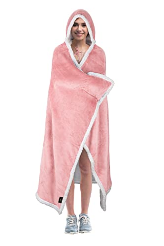 Tirrinia Hooded Blanket Wearable Cuddle Throw Warm Cozy Sherpa Lining 47’x73’/ Sherpa Throw Blanket/Solid Flannel - Image 2