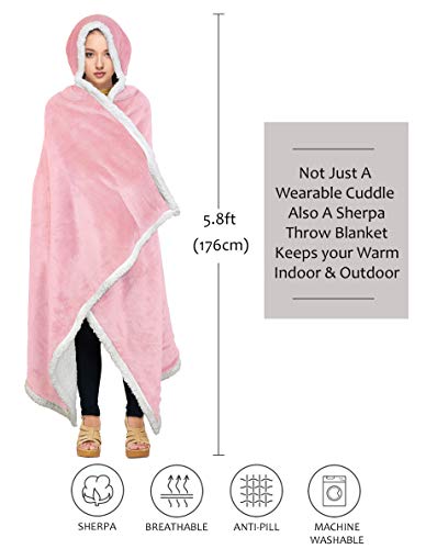 Tirrinia Hooded Blanket Wearable Cuddle Throw Warm Cozy Sherpa Lining 47’x73’/ Sherpa Throw Blanket/Solid Flannel - Image 3