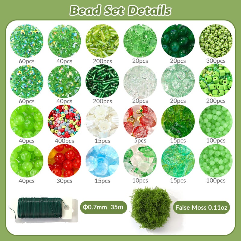 RACIOCK 1830 Pcs Crystal Glass Beads Kit for Succulent Suncatcher Making, Forever Plant Green Beads & Wire for Succulent Plant Making and DIY Crafts Creative Gift for Mothers, Women, Plants Lovers, Home Decor - Image 2