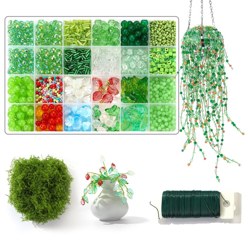 RACIOCK 1830 Pcs Crystal Glass Beads Kit for Succulent Suncatcher Making, Forever Plant Green Beads & Wire for Succulent Plant Making and DIY Crafts Creative Gift for Mothers, Women, Plants Lovers, Home Decor - Image 1
