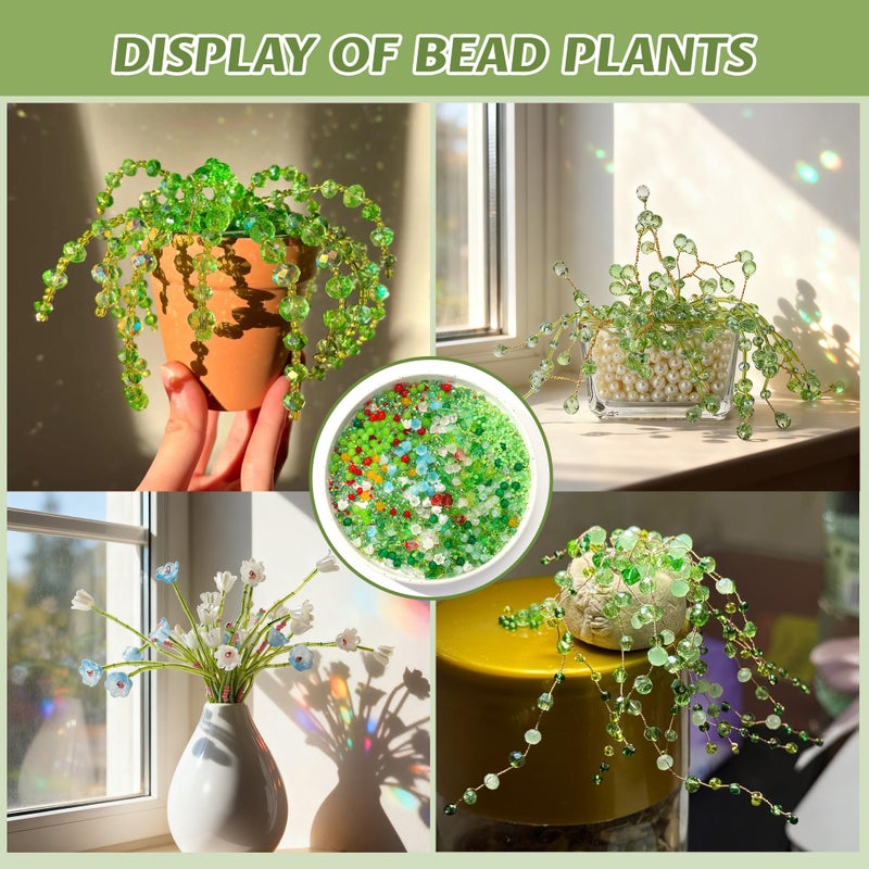 RACIOCK 1830 Pcs Crystal Glass Beads Kit for Succulent Suncatcher Making, Forever Plant Green Beads & Wire for Succulent Plant Making and DIY Crafts Creative Gift for Mothers, Women, Plants Lovers, Home Decor - Image 4