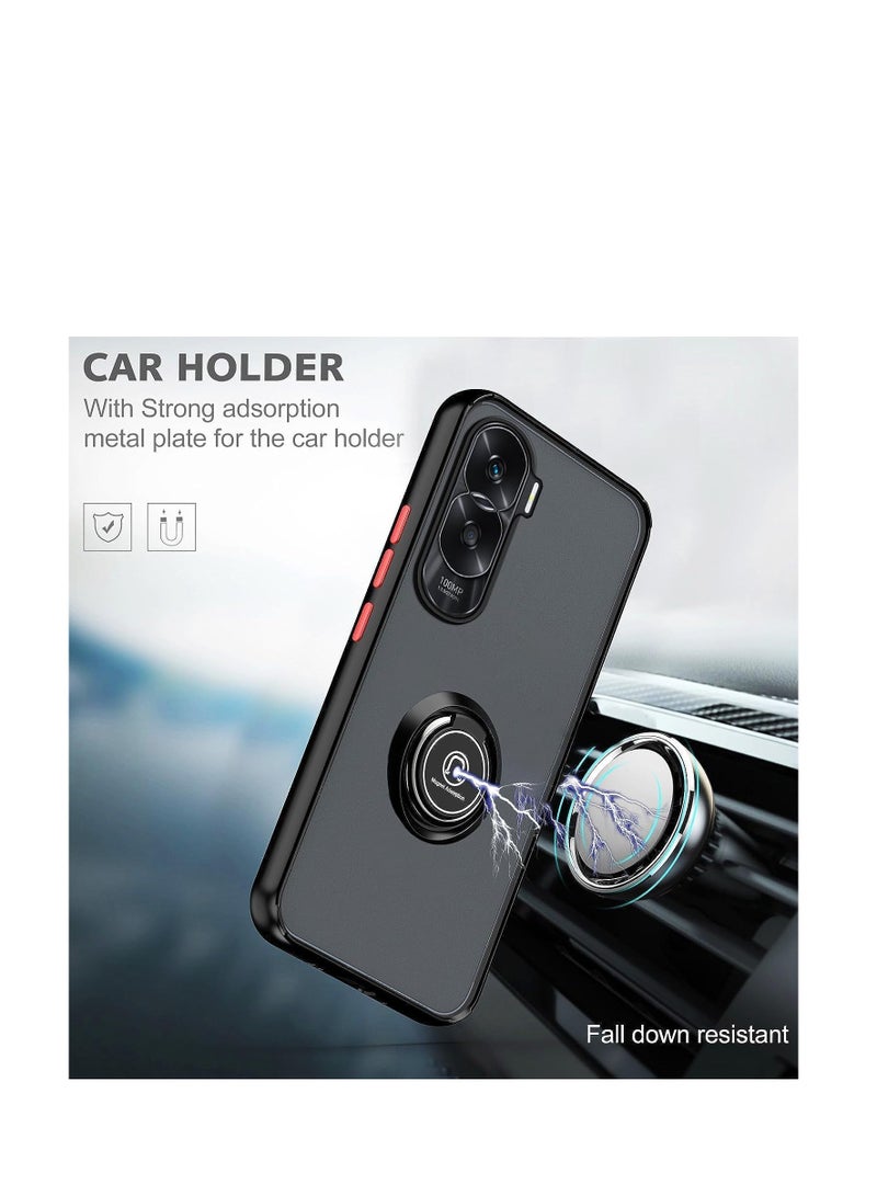 general 360 Case For Honor 90 Lite Rotational Metal Ring Grip Kickstand Cover Magnetic Car Mount Holder Case Shockproof Anti Fingerprint Case for Honor 90 Lite (Blue) - Image 2