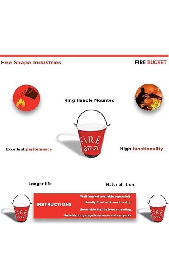 SENSE SAFETY SENSE SAFETY Fire Bucket Alloy Steel Iron Safety Fire Bucket for Fireplace Burning Wood Indoor Outdoor Ashes Carrier Container Fire Safety Gear for Home and Outdoors Red Fire Bucket 9L - Image 2