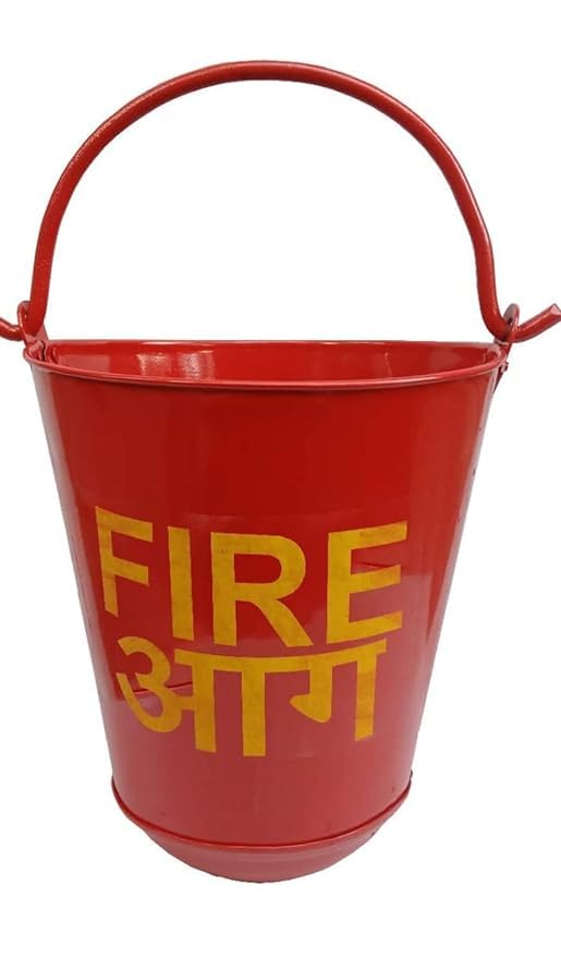 SENSE SAFETY SENSE SAFETY Fire Bucket Alloy Steel Iron Safety Fire Bucket for Fireplace Burning Wood Indoor Outdoor Ashes Carrier Container Fire Safety Gear for Home and Outdoors Red Fire Bucket 9L - Image 1