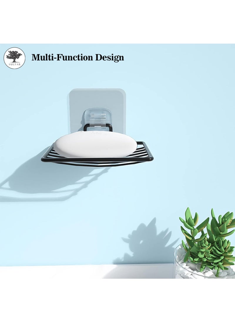 sulfar - Mild Steel Soap Dish Holder Shelf Adhesive Wall Mounted Sponge Holder Storage Saver Rack for Home Kitchen Bathroom Shower (Pack of 1) Black - Image 1