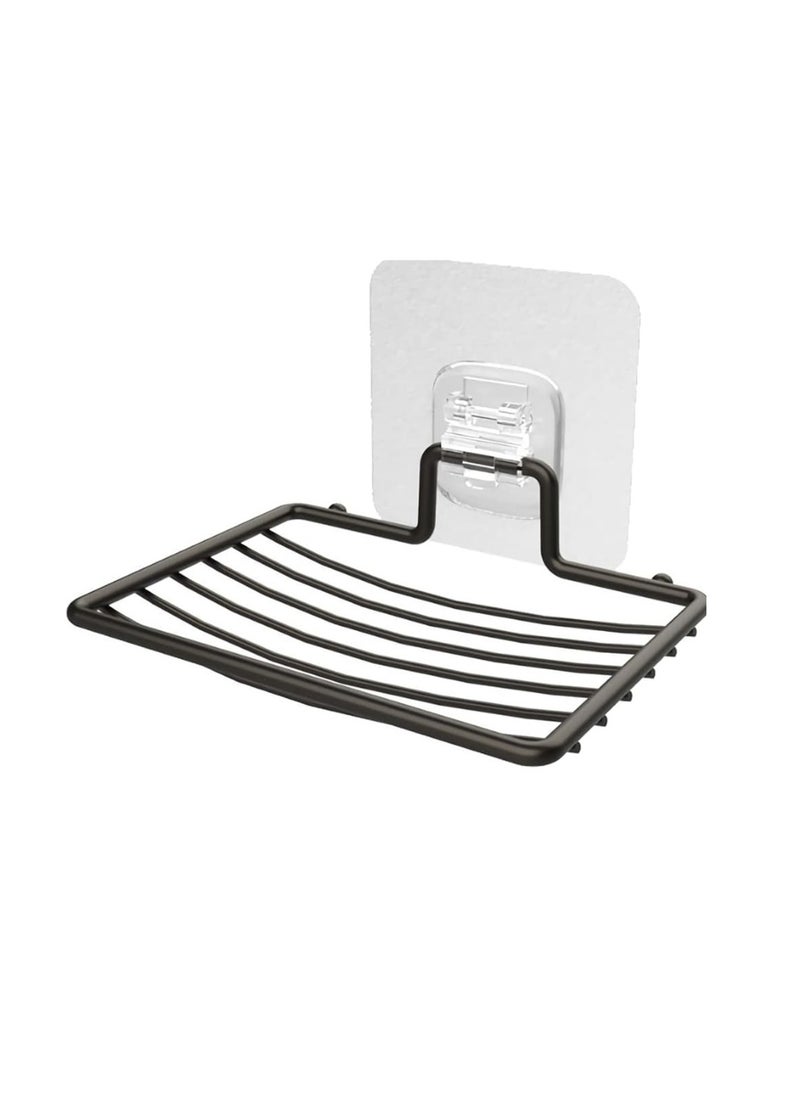 sulfar - Mild Steel Soap Dish Holder Shelf Adhesive Wall Mounted Sponge Holder Storage Saver Rack for Home Kitchen Bathroom Shower (Pack of 1) Black - Image 1