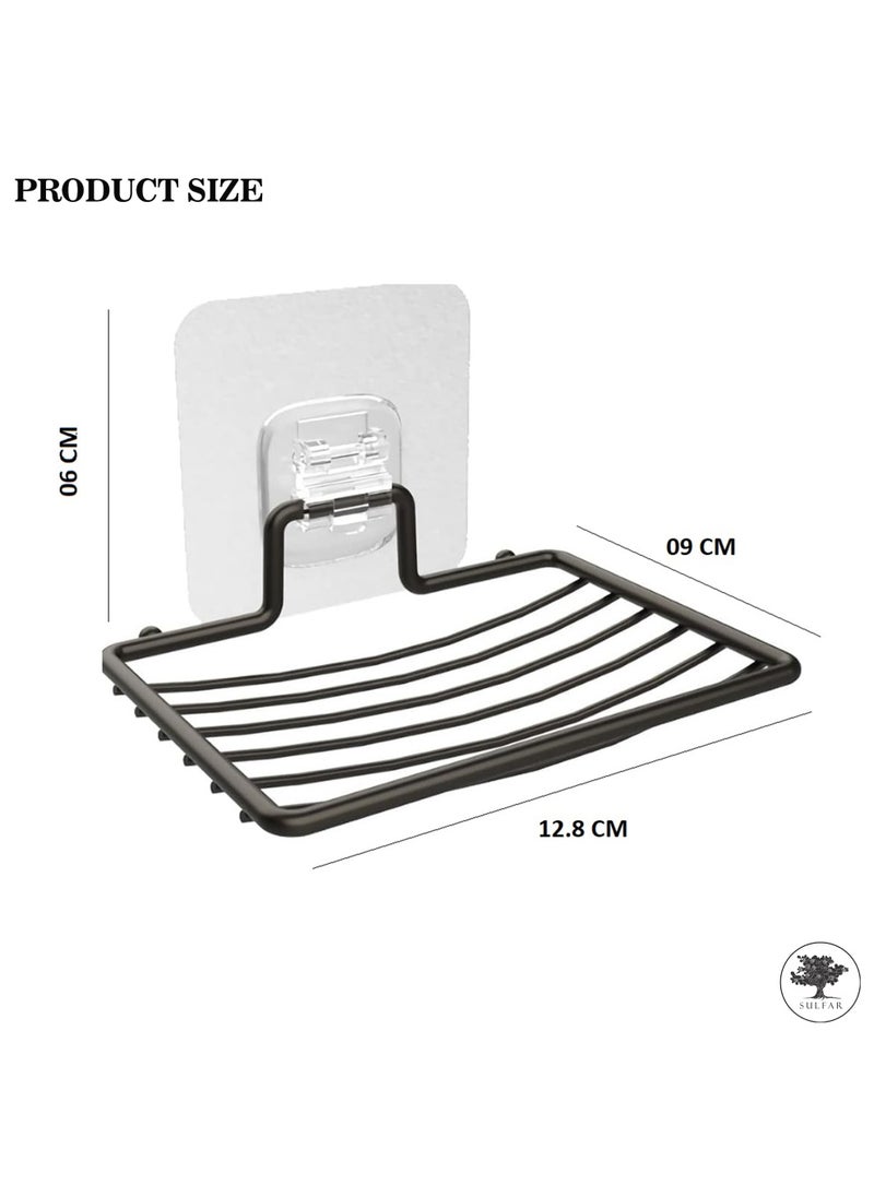 sulfar - Mild Steel Soap Dish Holder Shelf Adhesive Wall Mounted Sponge Holder Storage Saver Rack for Home Kitchen Bathroom Shower (Pack of 1) Black - Image 1