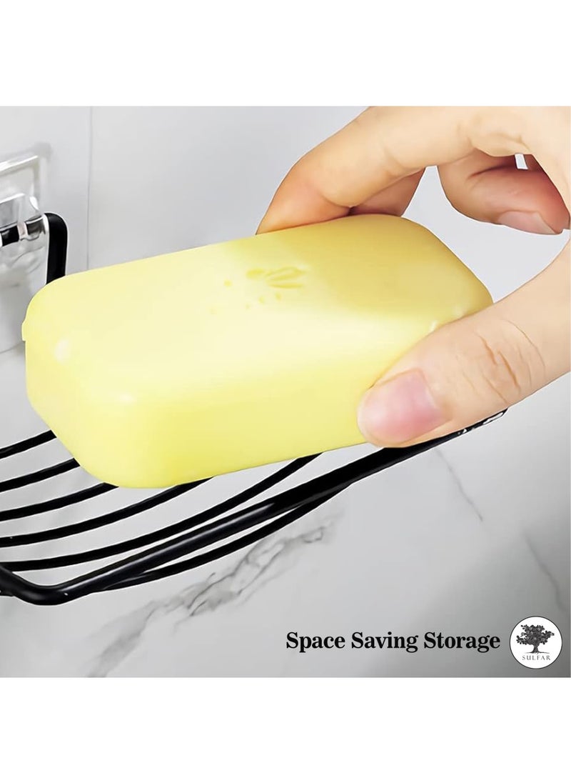 sulfar - Mild Steel Soap Dish Holder Shelf Adhesive Wall Mounted Sponge Holder Storage Saver Rack for Home Kitchen Bathroom Shower (Pack of 1) Black - Image 1