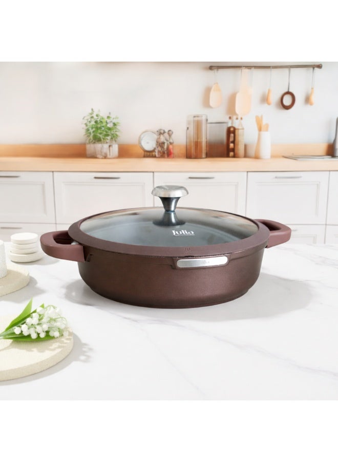 قِدر سطحي جوليا  إيليت موكا 28 سم مع غِطاء - موكا - جرانيت أسود غير لاصق - يدعم الحث الحراري