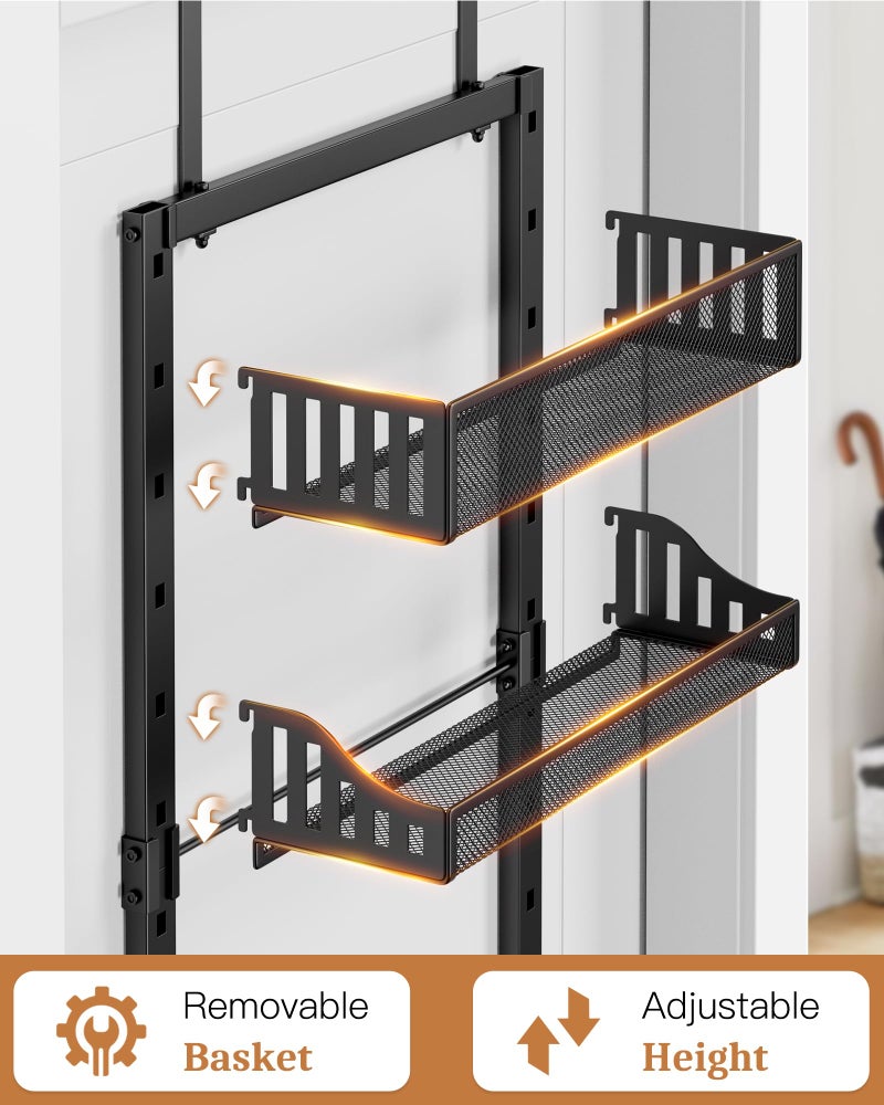 POKIPO 8-Tier Over the Door Pantry Organizer, Large Metal Door Spice Rack with Adjustable Basket, 2 in 1 Wall Mount or Hanging Heavy-Duty Pantry Door Storage Shelf for Kitchen and Bathroom, Black - Image 4