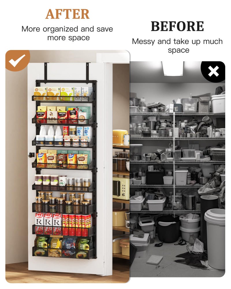 POKIPO 8-Tier Over the Door Pantry Organizer, Large Metal Door Spice Rack with Adjustable Basket, 2 in 1 Wall Mount or Hanging Heavy-Duty Pantry Door Storage Shelf for Kitchen and Bathroom, Black - Image 3