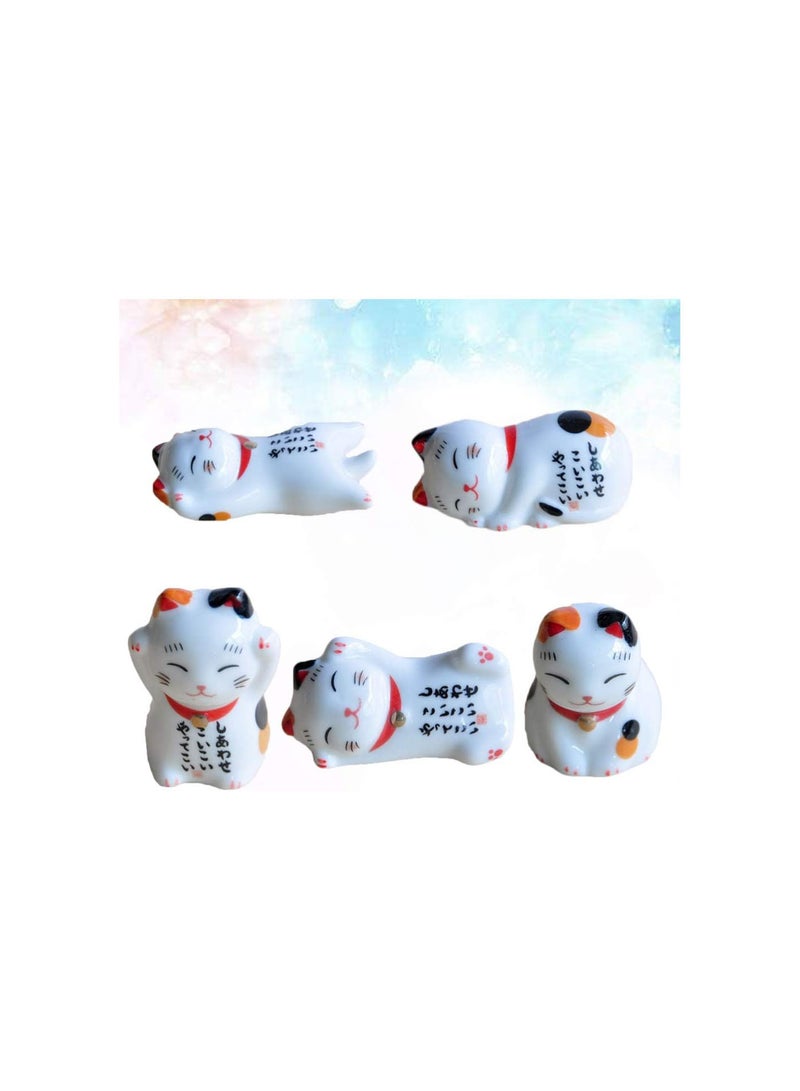 GGOOT 5pcs Chopsticks Rests Ceramic Dinner Spoon Stand Lucky Cat Fork Holder Rack Chopsticks Utensil Cutlery Stand - Image 2