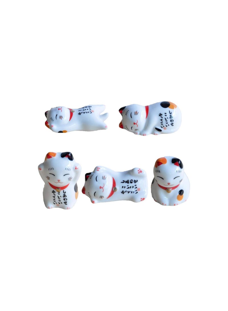 GGOOT 5pcs Chopsticks Rests Ceramic Dinner Spoon Stand Lucky Cat Fork Holder Rack Chopsticks Utensil Cutlery Stand - Image 1