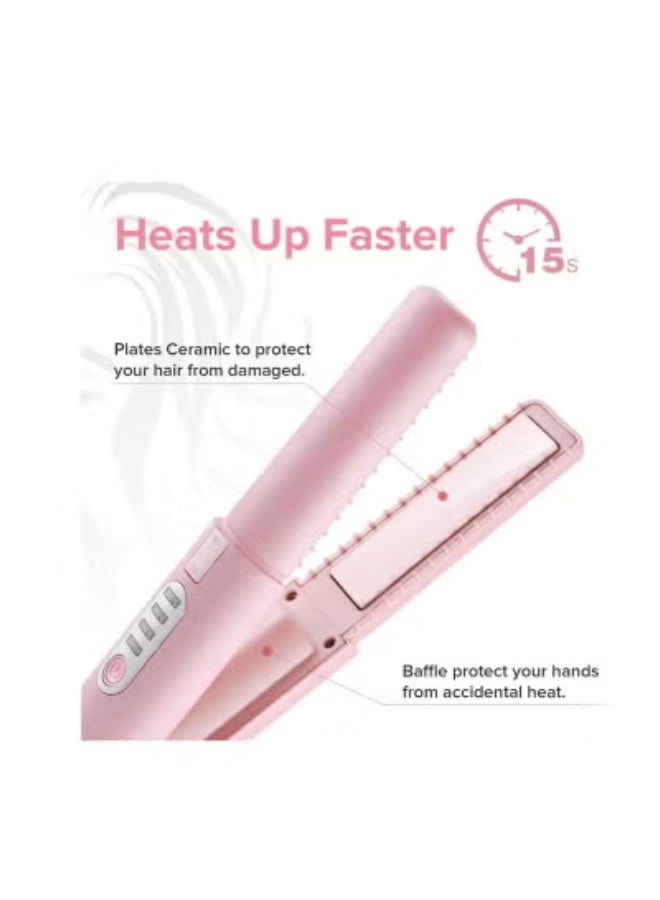 AirYoung Pink Wireless Mini 2-in-1 Hair Straightener & Curler, USB Rechargeable Portable Flat Iron with Adjustable Temperature & Safety Lock, Travel & Home Styling Tool (with Storage Pouch) - Image 4