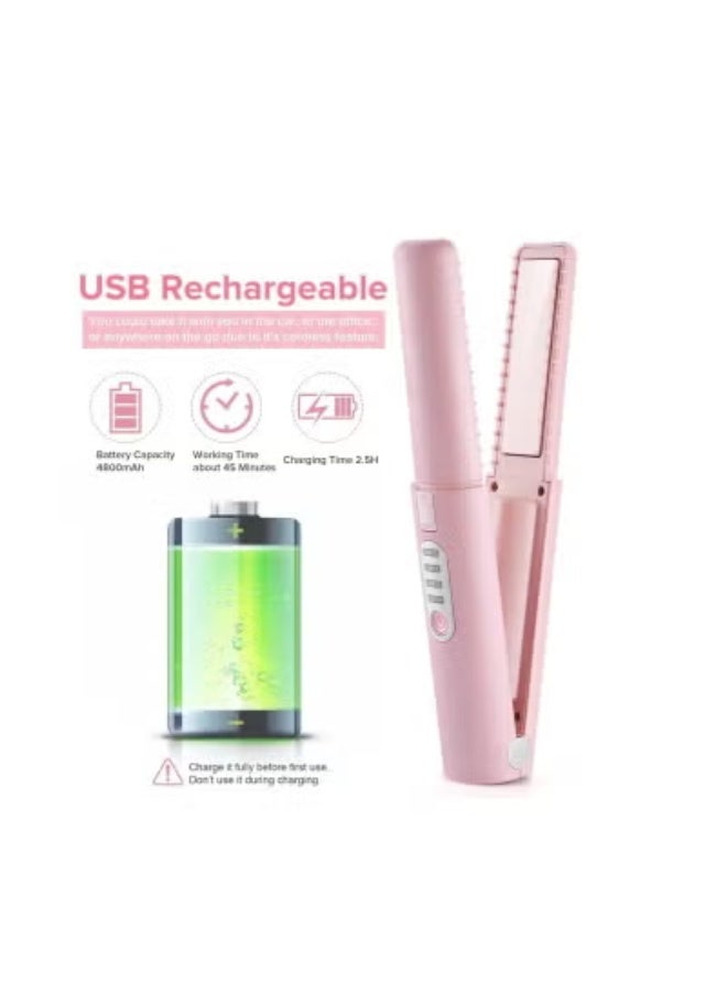 AirYoung Pink Wireless Mini 2-in-1 Hair Straightener & Curler, USB Rechargeable Portable Flat Iron with Adjustable Temperature & Safety Lock, Travel & Home Styling Tool (with Storage Pouch) - Image 5
