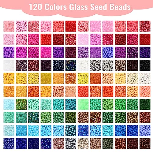 QUEFE 120 Colors Friendship Bracelet Kit 4mm Glass Seed Beads 15600pcs Beads for Bracelet Making Kit Accessories Charms and Pendants Kit for or DIY Jewelry Making Girls Craft - Image 3