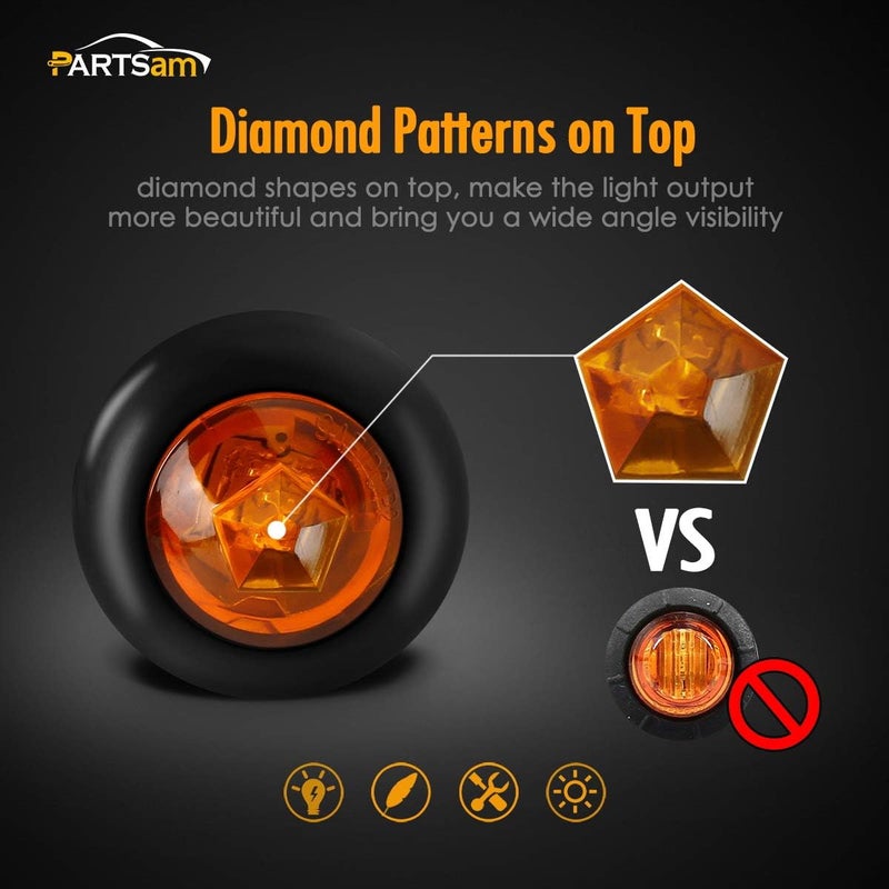 Partsam أضواء علامة جانبية برتقالية LED من Partsam 20x مع قابس - دائري صغير 3/4 بوصة للشاحنات والمقطورات - Image 3