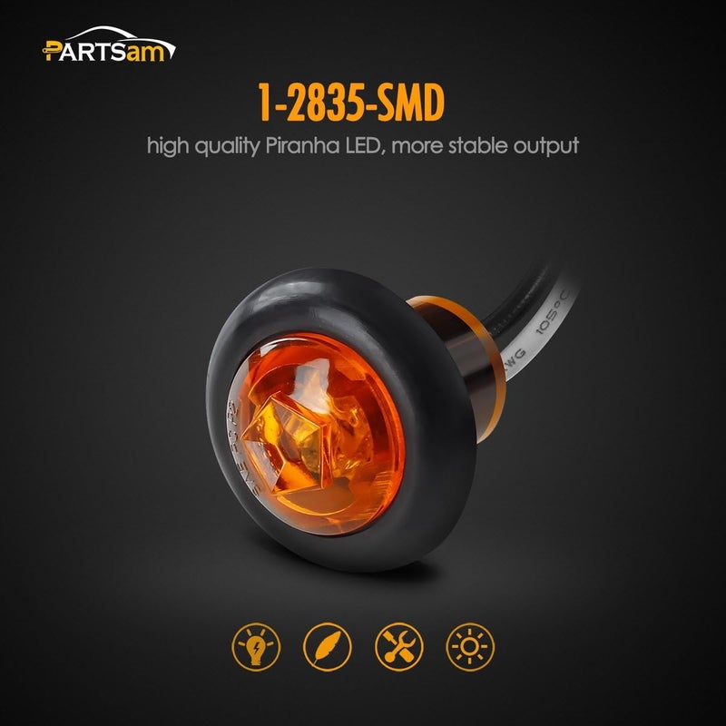Partsam أضواء علامة جانبية برتقالية LED من Partsam 20x مع قابس - دائري صغير 3/4 بوصة للشاحنات والمقطورات - Image 5