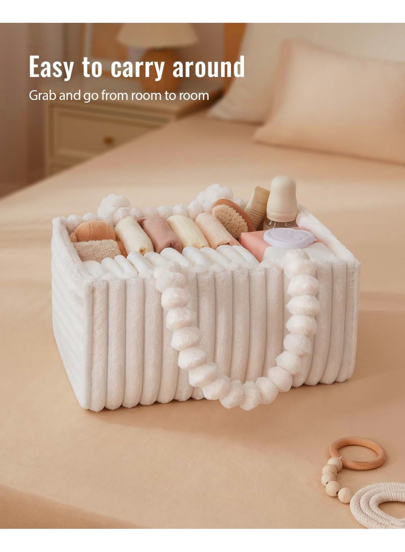 Flannel Diaper Caddy Organizer - Cozy Nursery Storage Basket, Cream Beige - Image 5