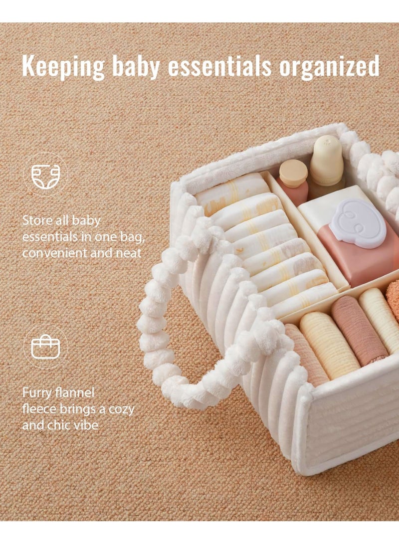 Flannel Diaper Caddy Organizer - Cozy Nursery Storage Basket, Cream Beige - Image 3