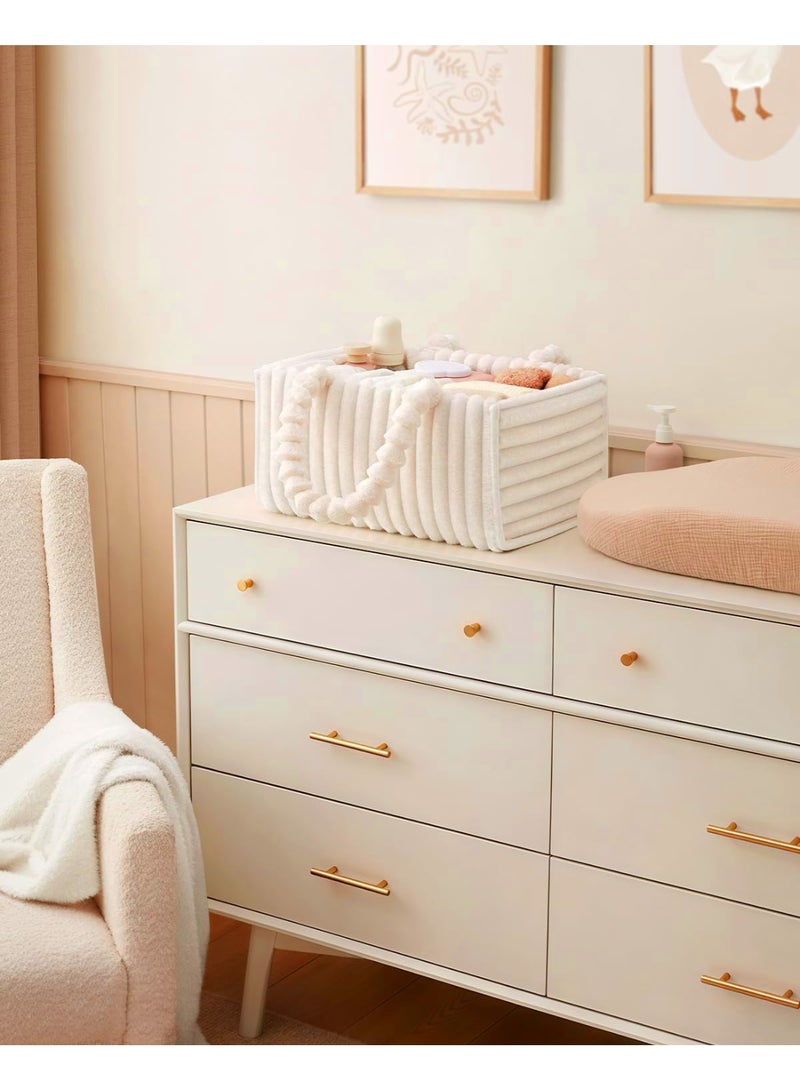 Flannel Diaper Caddy Organizer - Cozy Nursery Storage Basket, Cream Beige - Image 4
