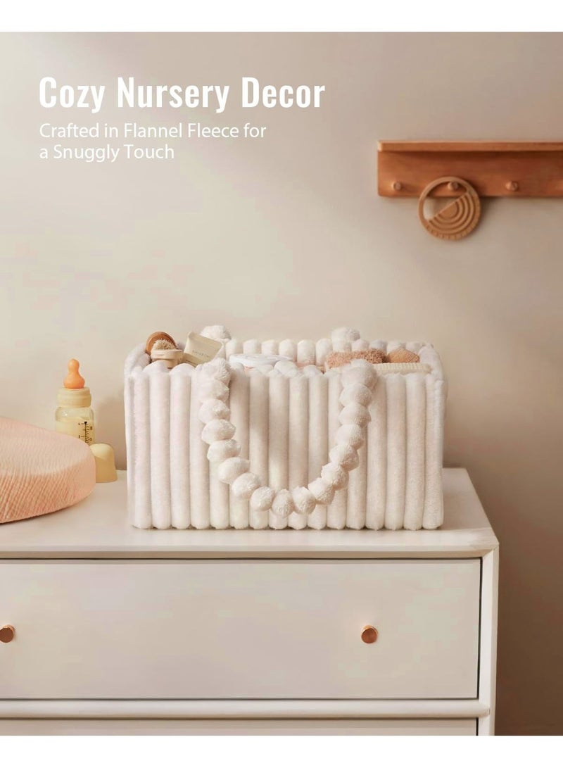 Flannel Diaper Caddy Organizer - Cozy Nursery Storage Basket, Cream Beige - Image 2