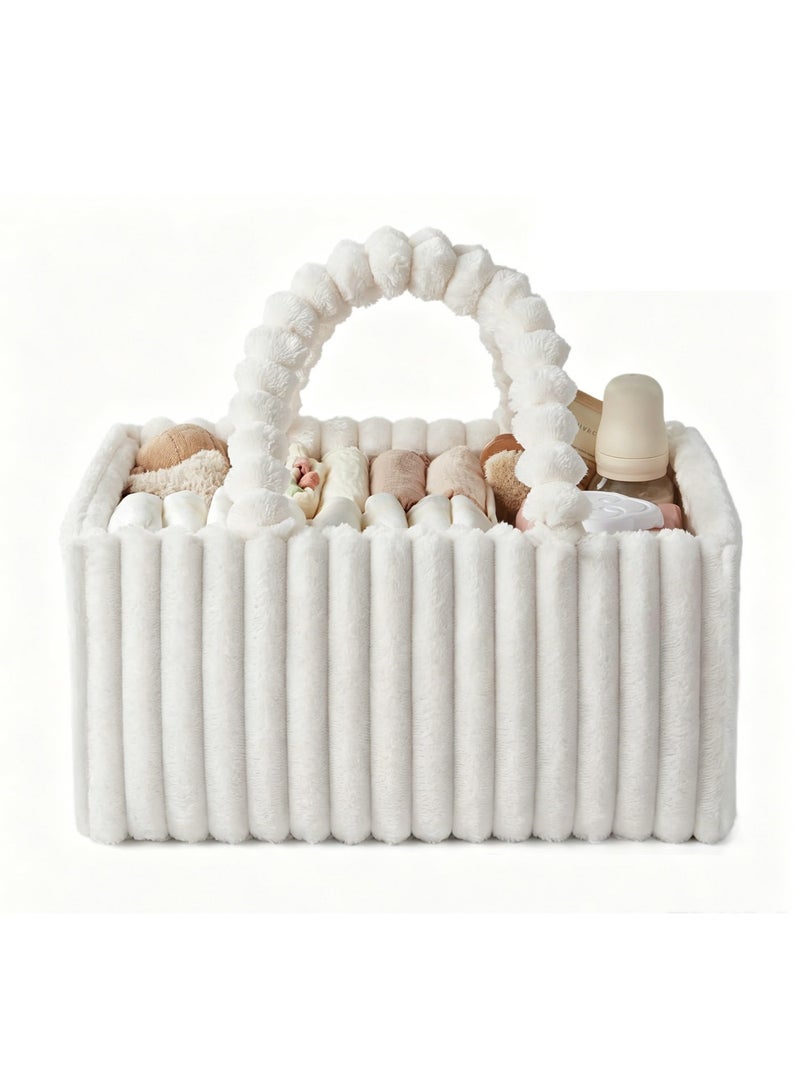 Flannel Diaper Caddy Organizer - Cozy Nursery Storage Basket, Cream Beige - Image 1